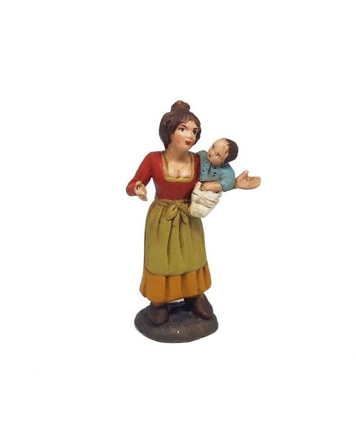 Statuina Donna Con Bimbo 10 Cm Di Terracotta Per Presepe