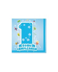 Tovaglioli di carta Celeste Buon primo compleanno 33x33cm 20pz