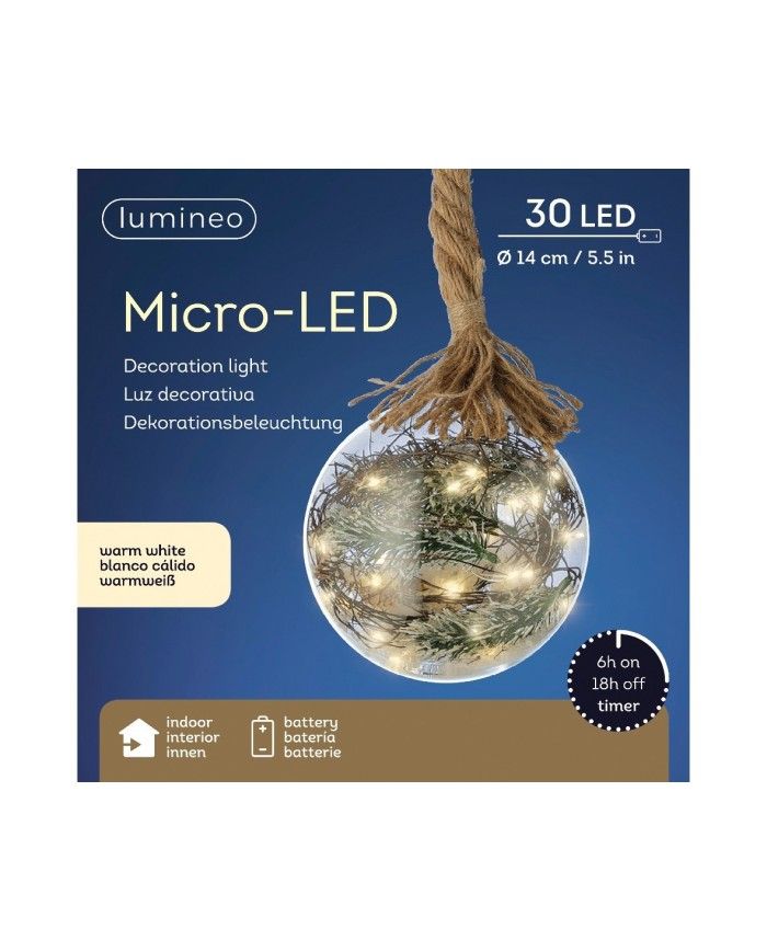 Addobbo sfera pallina di vetro con led per albero di natale