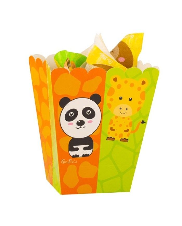 Box porta popcorn e caramelle fantasia zoo 4 pz