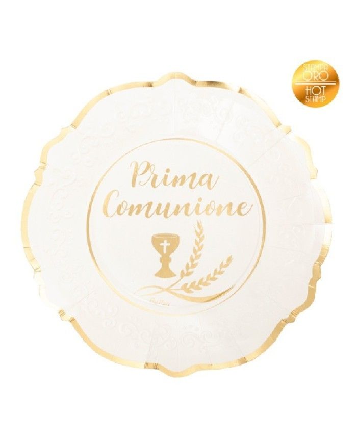 Piatti di carta 27cm Prima Comunione Liberty con stama oro 8pz