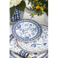 Piatti Piani in Carta Blue Grace Fantasia con Decori Blu con Bordino Oro  Metallizzato 21 cm 8 pezzi