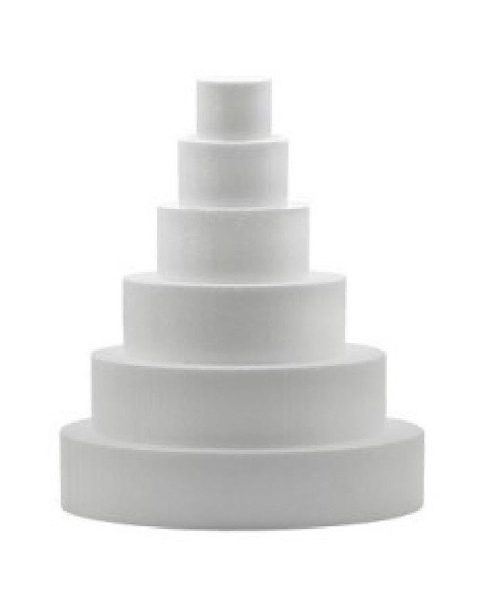 Base polistirolo per torta rotonda con rifinitura neutra. Bianco, Ø 15 cm x  h 7,5 cm.