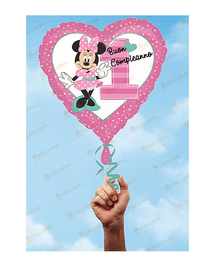 Palloncino Minnie Mouse Tondo Buon Compleanno a Righe