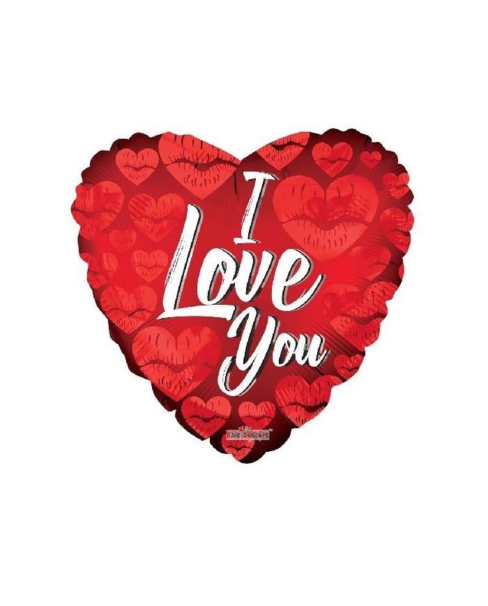 Palloncino mylar Cuore Rosso con stampa baci I Love You 45 cm