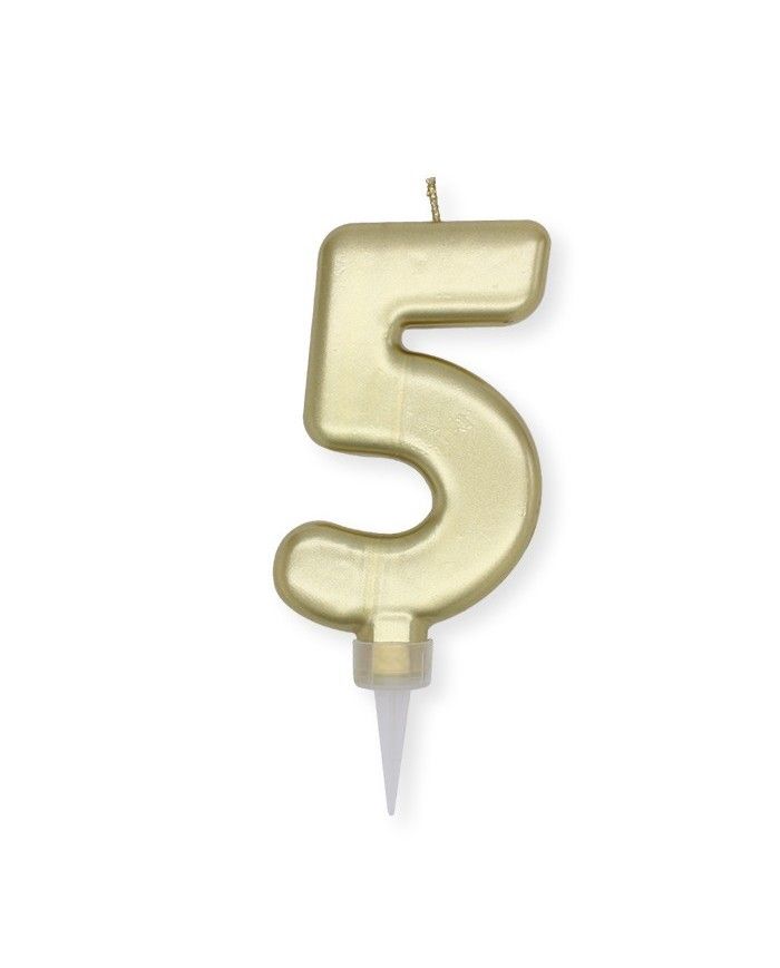 Candelina di cera per compleanno Plump Numero 5 Oro Metal cm 10