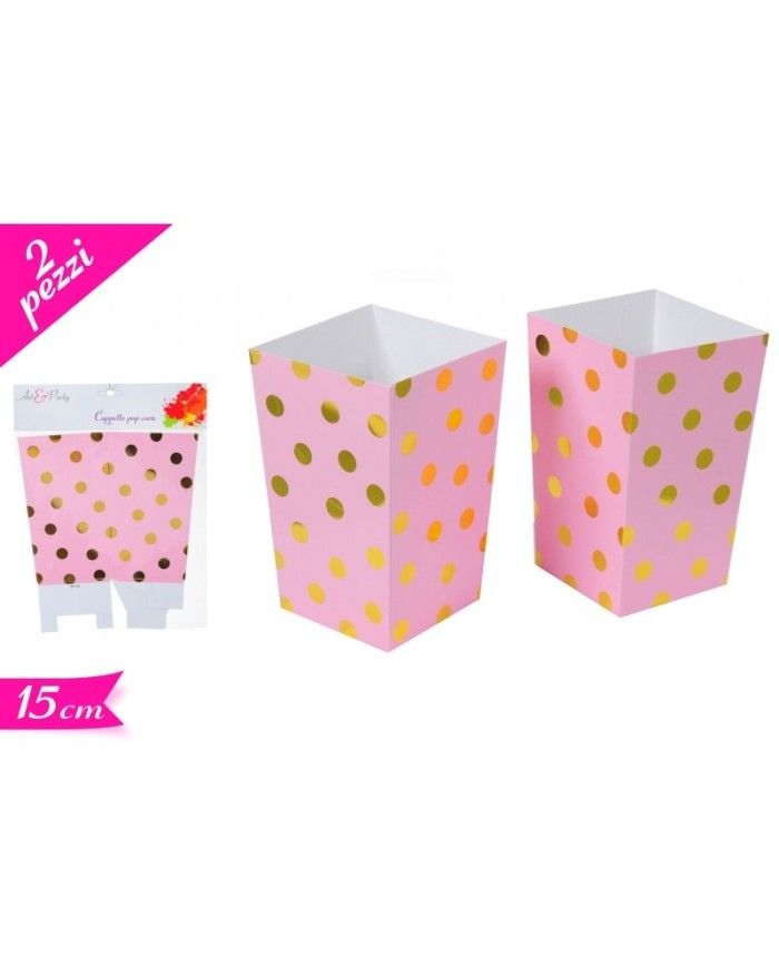 Box porta popcorn Rosa con pois oro 2 Pz