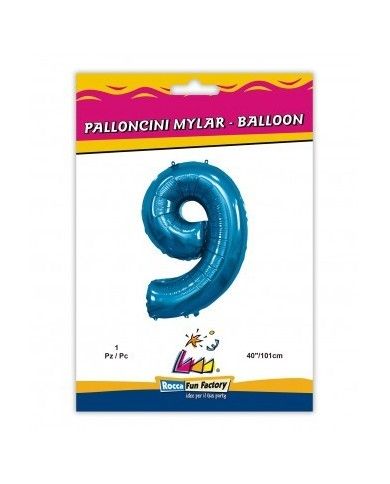 Palloncino mylar Blu 40 102 cm Numero 9