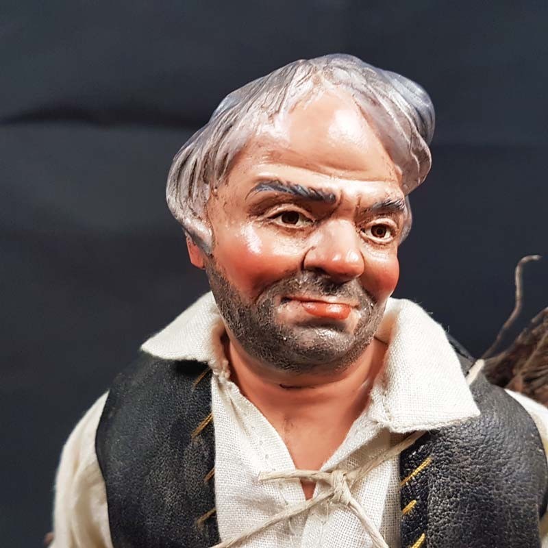 Statuina pastore Uomo con legna 35 cm con occhi di vetro