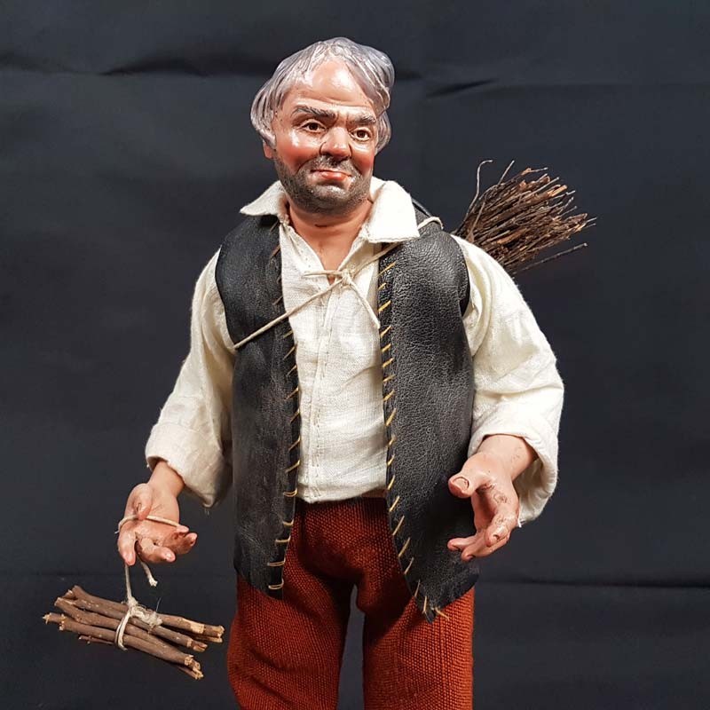 Statuina pastore Uomo con legna 35 cm con occhi di vetro