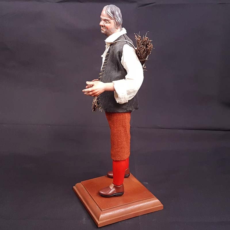 Statuina pastore Uomo con legna 35 cm con occhi di vetro