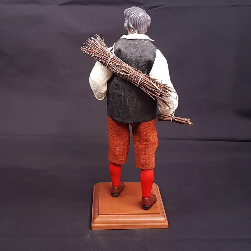 Statuina pastore Uomo con legna 35 cm con occhi di vetro
