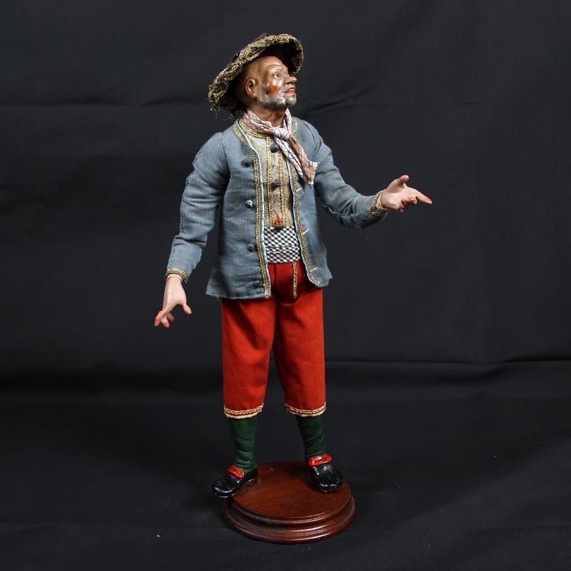 Pastore statuetta Uomo vestito 35 cm con cappello testa mani piedi di terracotta