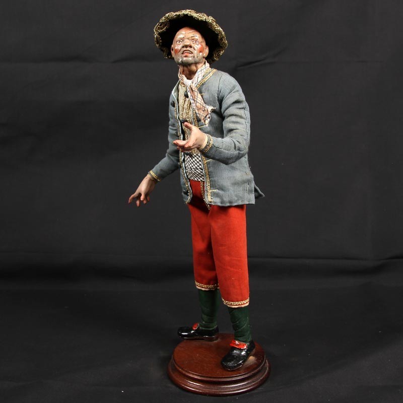 Pastore statuetta Uomo vestito 35 cm con cappello testa mani piedi di terracotta