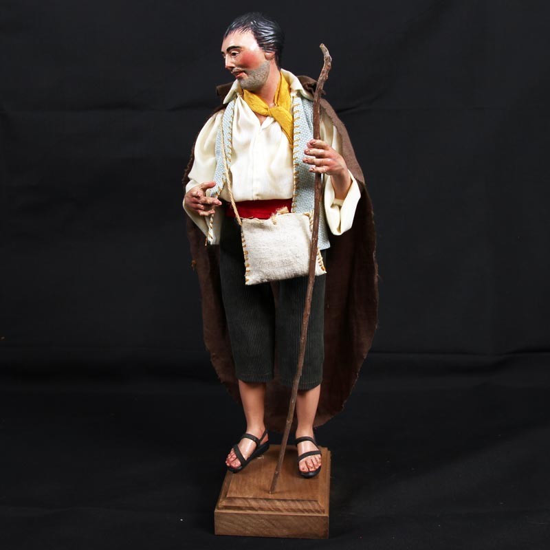 Pastore statuina Uomo vestito con bastone 40cm testa mani e piedi di terracotta