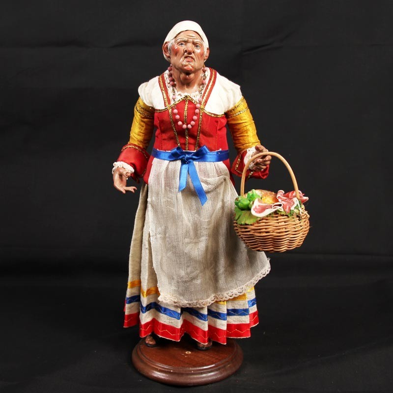 Pastore statuina Donna vestita con cesto 35 cm con di terracotta