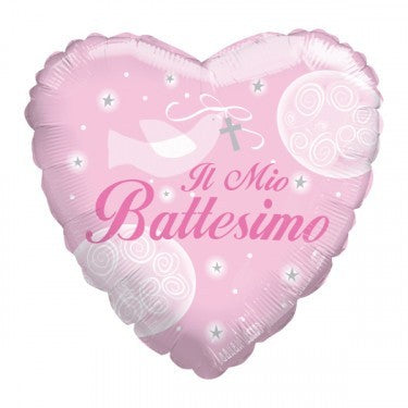 Palloncinoi mylar Cuore rosa Il Mio Battesimo 18"
