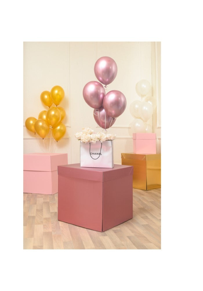 Scatola regalo a sorpresa Mini Box Surprise per palloncini 30x30x30 cm Rosa Gold