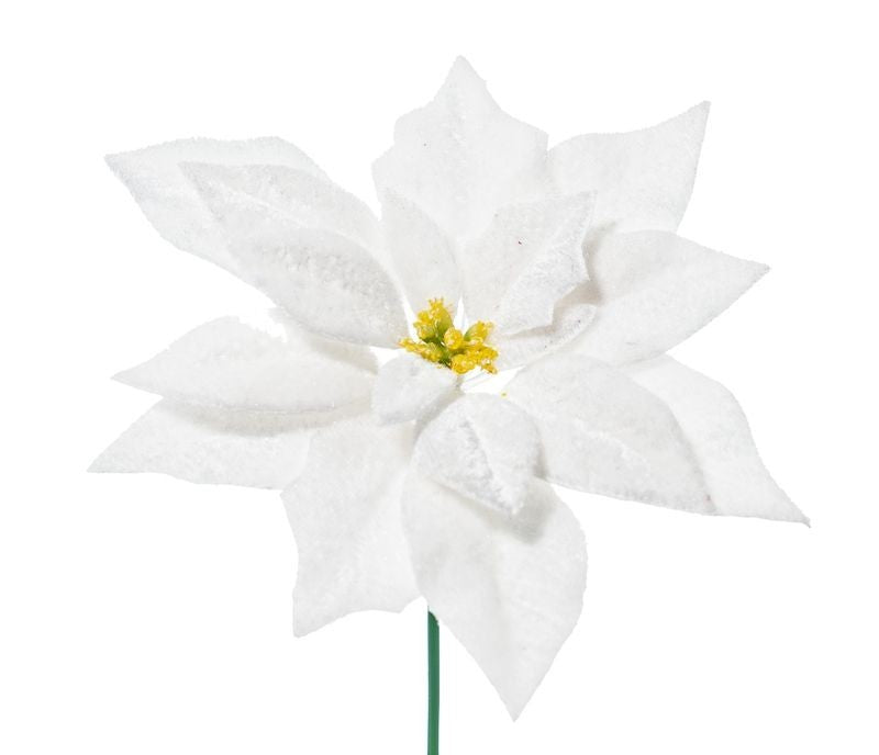 Pick Poinsettia Deluxe Velvet 19cm Bianca per decorazioni Natalizie