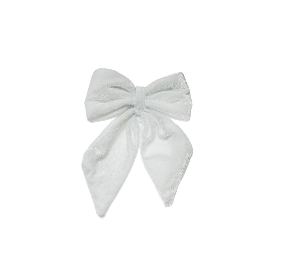Puntale Fiocco di Velluto 13x15cm Bianco per decorazione albero di Natale