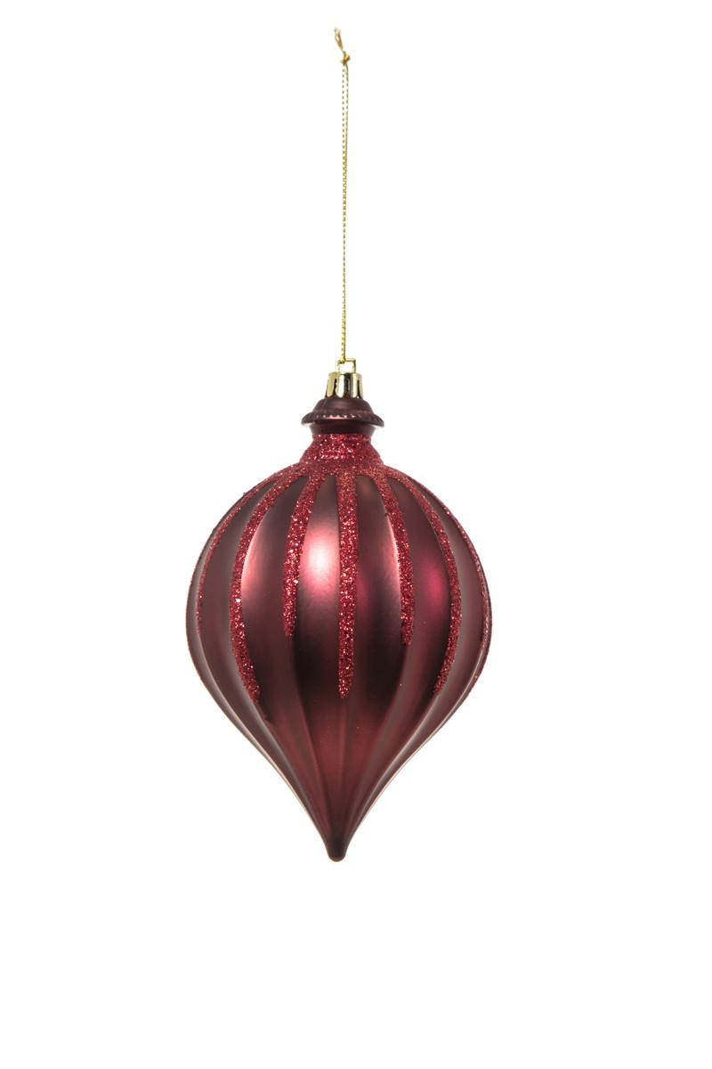 Pendente tondo di vetro 15cm Burgundy per albero di Natale