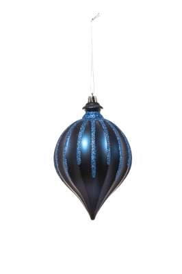 Pendente tondo di vetro 15cm Blu per albero di Natale
