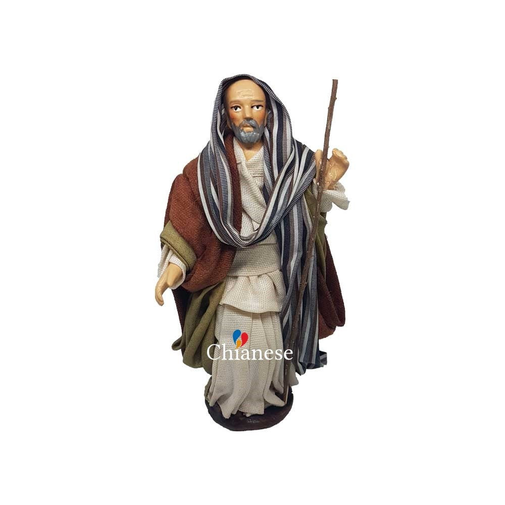 Pastore statuina San giuseppe vestito 14cm di terracotta per presepe