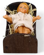 Pastore statuina Bambinello vestito con culla di legno per pastori da 12cm