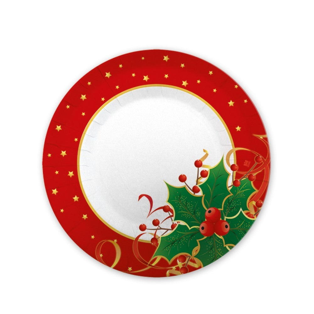 Piatti di carta rossi con decori Natalizi 20 cm 8Pz