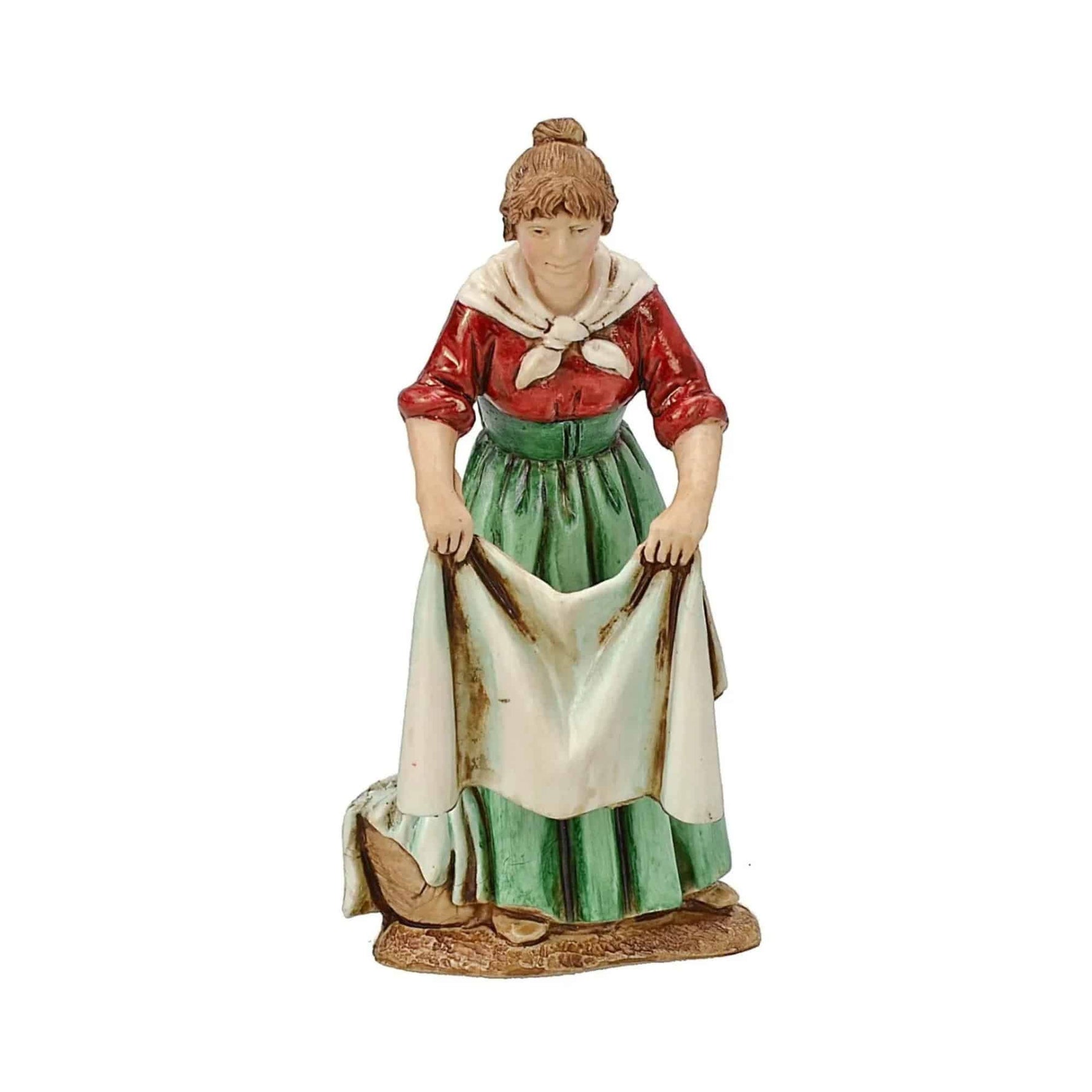 Pastore statuina Moranduzzo Donna che stende i panni 10 cm per presepe