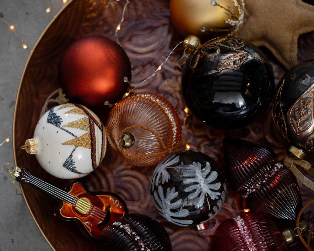 Pendenti di vetro decorato 80mm 2pz 3 colori per albero di natale