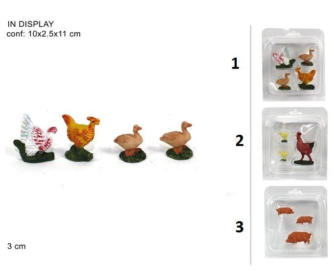 Set animali da fattoria per presepe in Pvc 3 modelli assorti