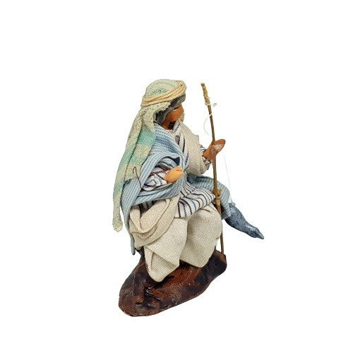 Statuina Pastore vestito Pescatore Arabo con canna 8cm di terracotta per presepe