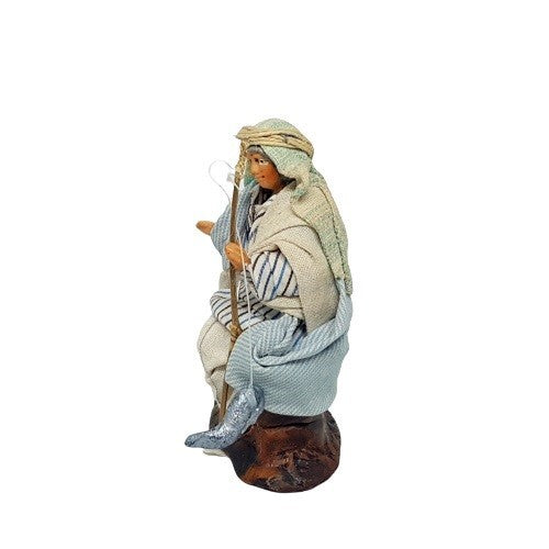 Statuina Pastore vestito Pescatore Arabo con canna 8cm di terracotta per presepe