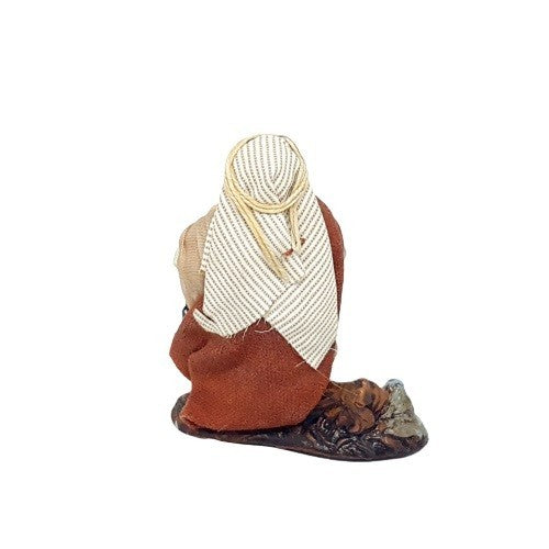 Statuina Pastore vestito Lattaio in ginocchio 8 cm di terracotta per presepe