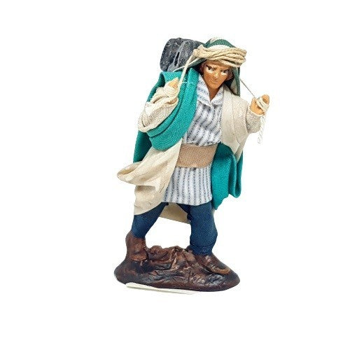 Statuina Pastore vestito Uomo con botte 8 cm di terracotta per presepe