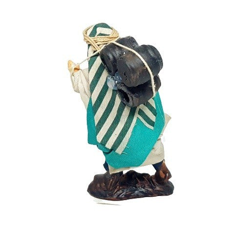 Statuina Pastore vestito Uomo con botte 8 cm di terracotta per presepe