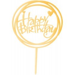 Cake Topper decorazione per torta Happy Birthday tondo Oro