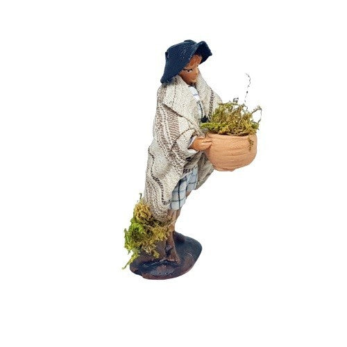 Pastore statuina Uomo con muschio 8cm di terracotta per presepe