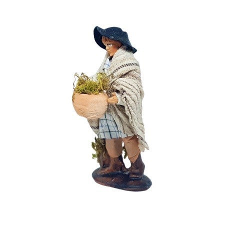 Pastore statuina Uomo con muschio 8cm di terracotta per presepe