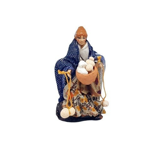Statuina Pastore Donna con ricotte e Formaggi 8cm di terracotta per presepe