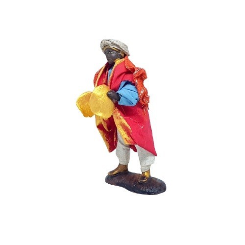 Statuina Pastore vestito Suonatore con piatti 8cm di terracotta per presepe