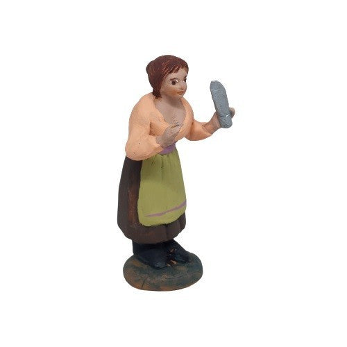 Pastore statuina in terracotta dipinta a mano donna con coltello cm 7