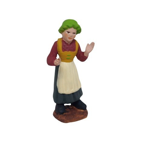 Pastore ststiuna in terracotta dipinta a mano donna con cappello cm 7
