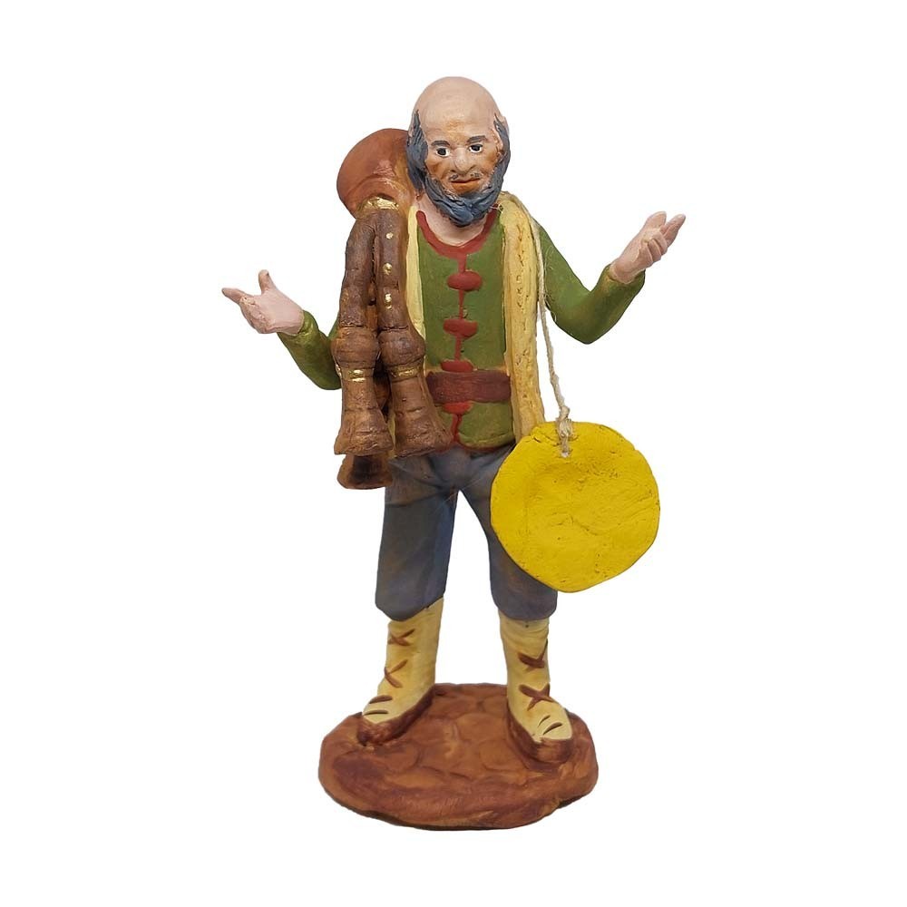 Pastore statuina Zampognaro 12cm di terracotta con accessori per presepe