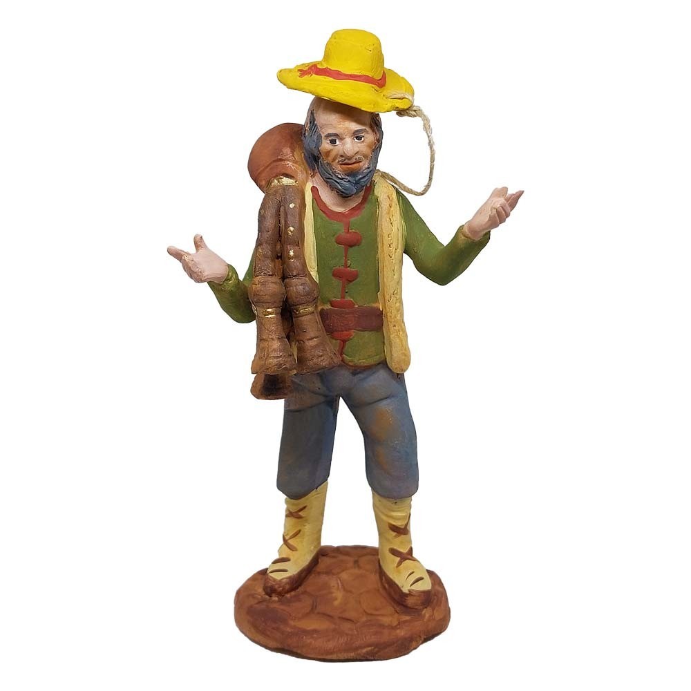 Pastore statuina Zampognaro 12cm di terracotta con accessori per presepe