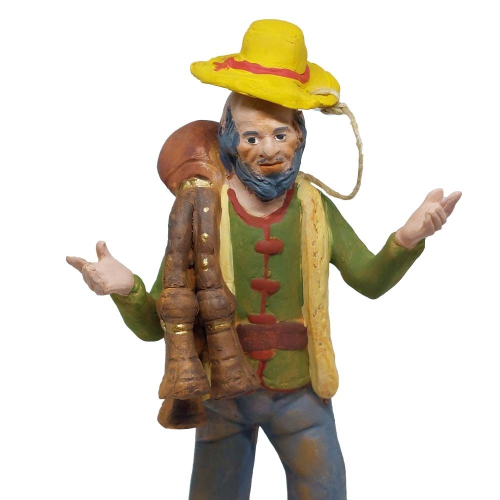 Pastore statuina Zampognaro 12cm di terracotta con accessori per presepe