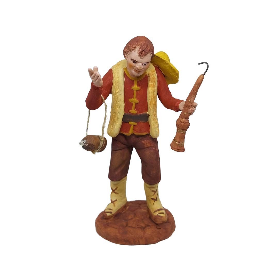 Pastore statuina Pifferaio 12cm di terracotta con accessori per presepe