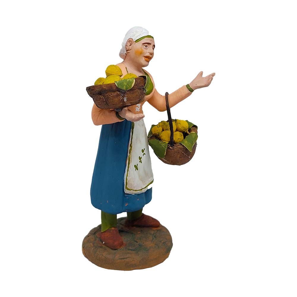 Pastore statuina Donna con cesto di limoni 12cm di terracotta con accessori