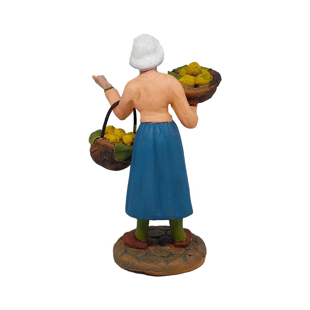 Pastore statuina Donna con cesto di limoni 12cm di terracotta con accessori